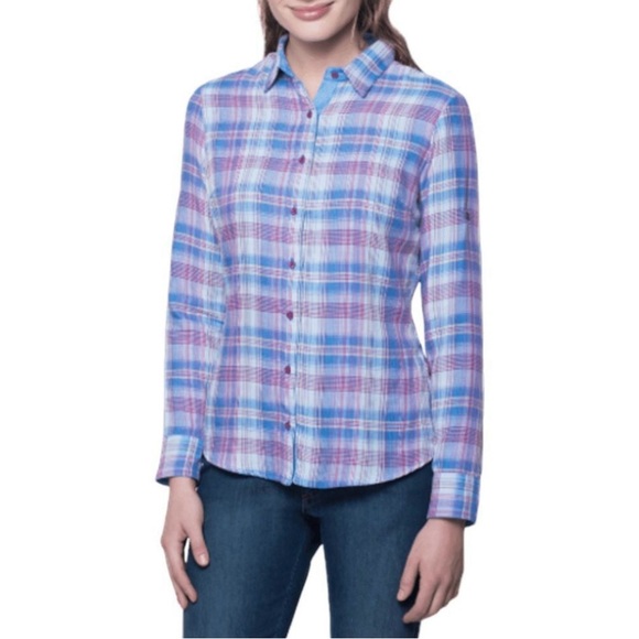 Kuhl Asta Long Sleeve Double Weave Plaid Button Down Shirt Large New W/O Tag - Picture 1 of 10